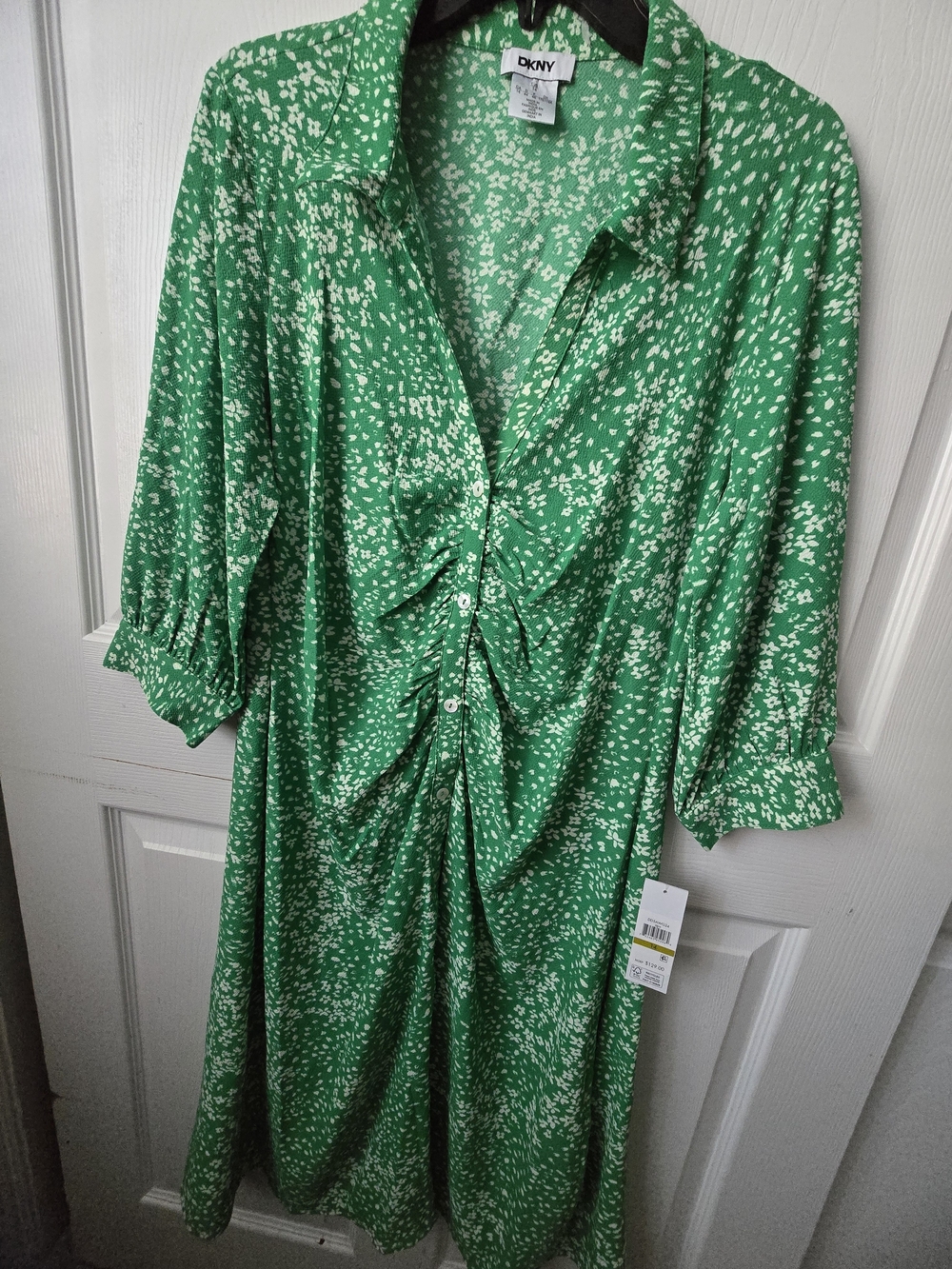 DKNY Green Printed Button-Front Midi Dress